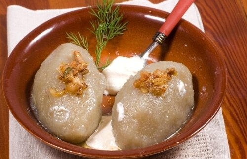 Potato dumplings with meat stuffed on desk